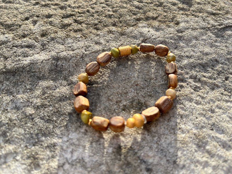 天然綠奇楠沈香珠/沉香珠 松石銀葫蘆五條經設計手鏈s - 手鍊/手環 - 木頭 咖啡色