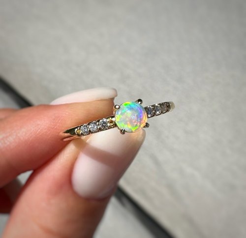 【ギフト】 天然オパール宝石リング、14Kゴールドリング、スターリング アクセサリー