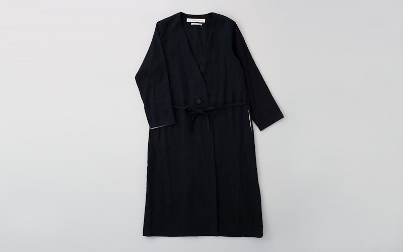 Linen shop coat (black) linen shopcoat - เสื้อแจ็คเก็ต - ผ้าฝ้าย/ผ้าลินิน สีดำ