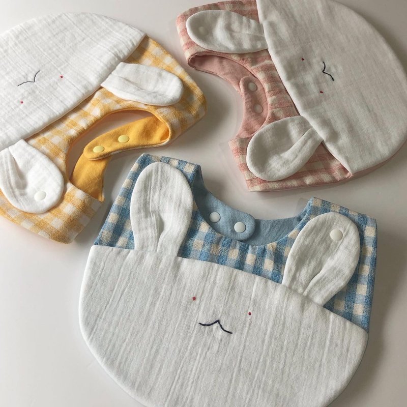 Rabbit Pocket Bib (Plaid) - ผ้ากันเปื้อน - ผ้าฝ้าย/ผ้าลินิน 