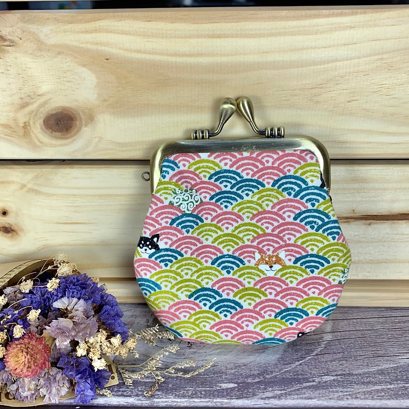 Sea Wave Shiba Inu/Golden Bag/Change Purse/Free Christmas Packaging/Exchanging Gifts/Quick Shipment - Wallets - Cotton & Hemp Multicolor