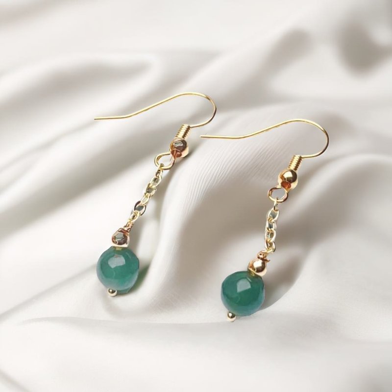 Ice green jade ball beads 14K gold filled earrings | Natural Burmese jade A grade | Gift - Earrings & Clip-ons - Jade Green