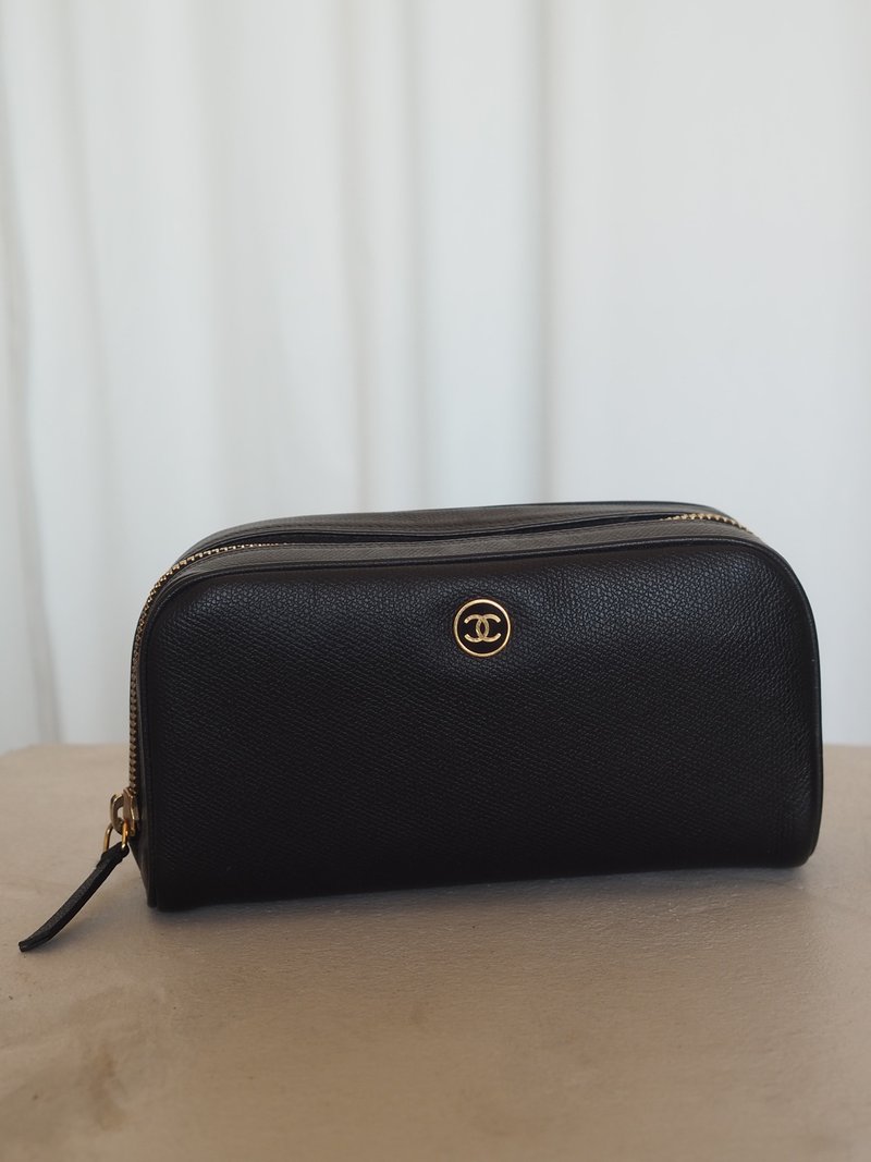 CHANEL シャネル ココボタン ポーチ レザー ブラック ヴィンテージ - 化妝包/收納袋 - 真皮 黑色