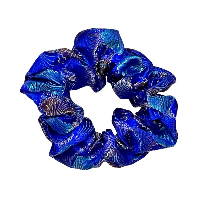 錦浪瀲藍 中尺寸 織錦緞髮圈 大腸圈 髮束 髮繩 髮飾 - 髮夾/髮圈 - 絲．絹 藍色
