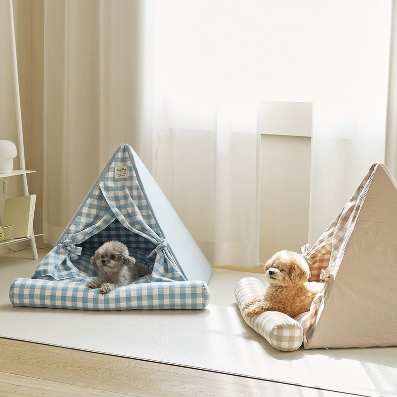 Pure cotton plaid triangular pet bed_Must-have pet bed for dogs, ready for sale quickly - Bedding & Cages - Cotton & Hemp 