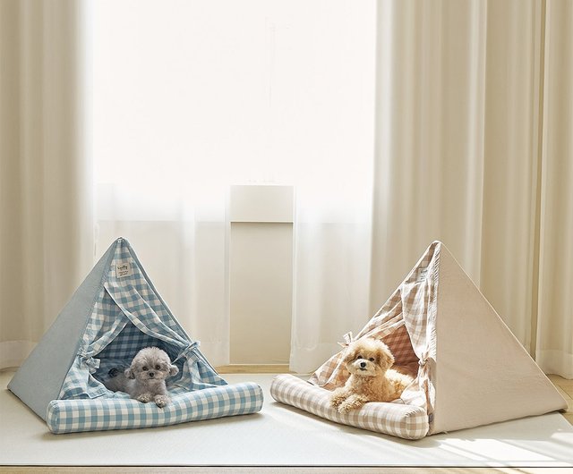 純綿チェック柄三角ペットベッド_犬用ペットベッドの必需品
