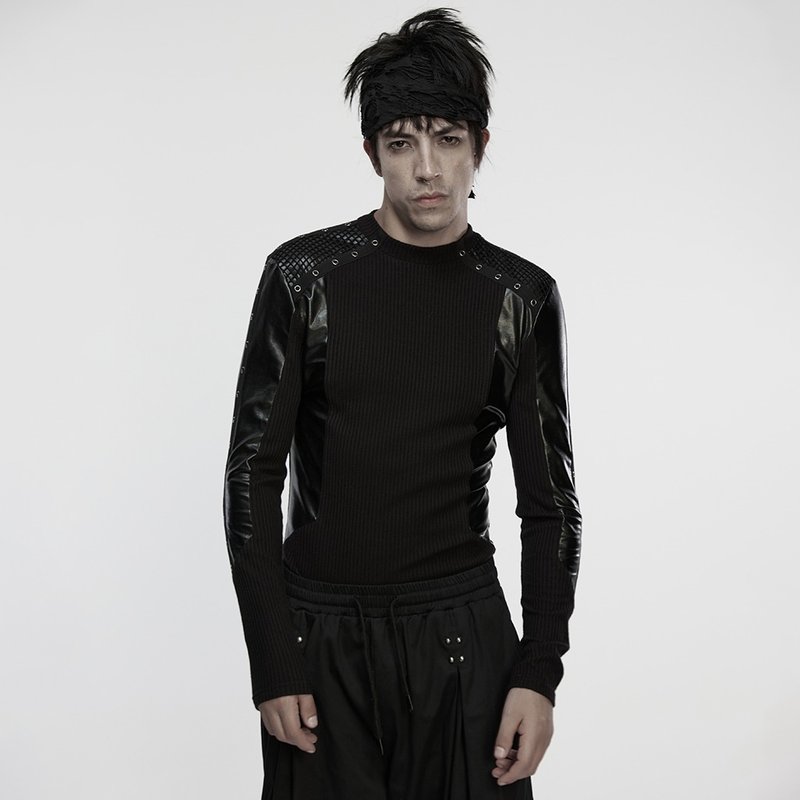 賽博龐克幽體忍者拼接針織上衣 - 男 T 恤 - 其他材質 黑色