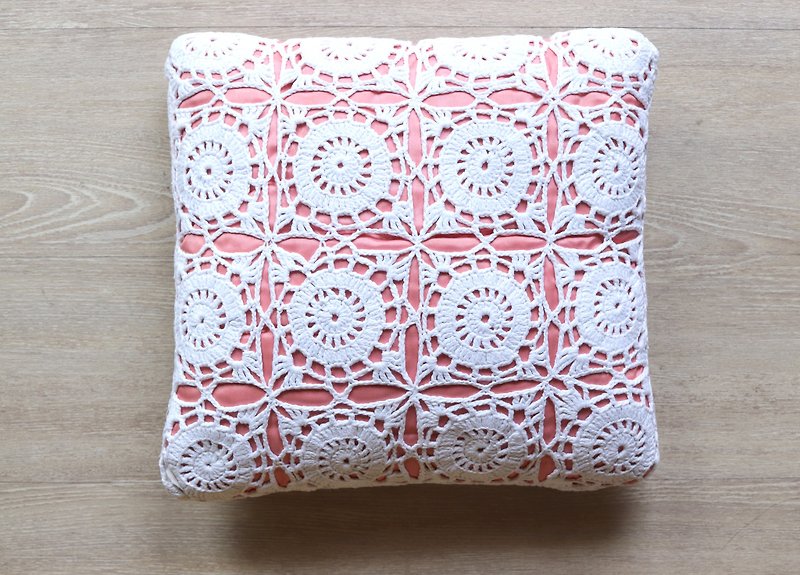 Finnish coral red lace wicker pillow - Pillows & Cushions - Cotton & Hemp Pink