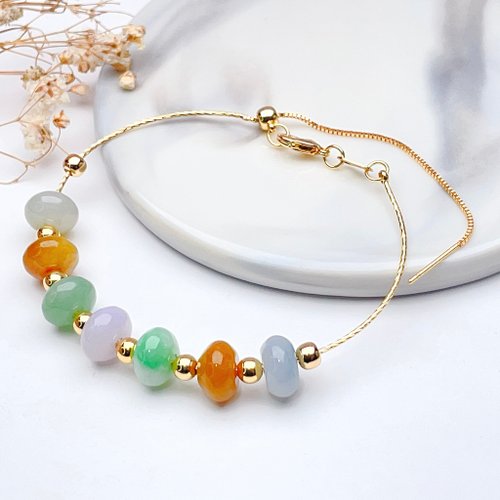 瓔珞珠寶盒 E.L.Jewelry Box 多彩翡翠算盤珠手鍊 14K包金 | 天然緬甸A貨翡翠 | 送禮