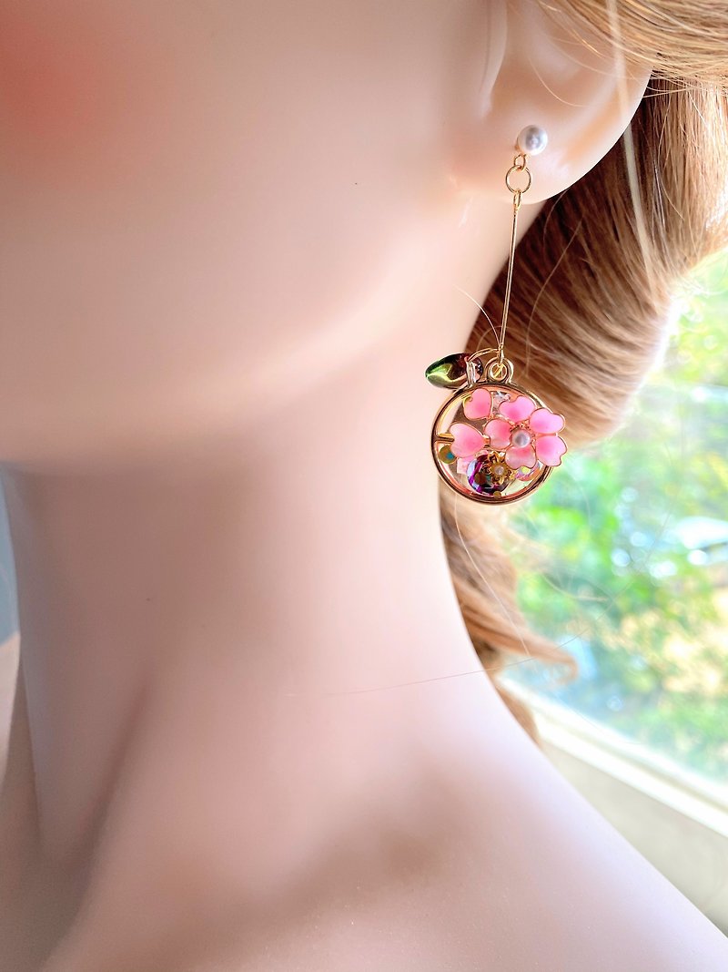 American Bronze sakura, ear pins, Clip-On - Earrings & Clip-ons - Resin Pink