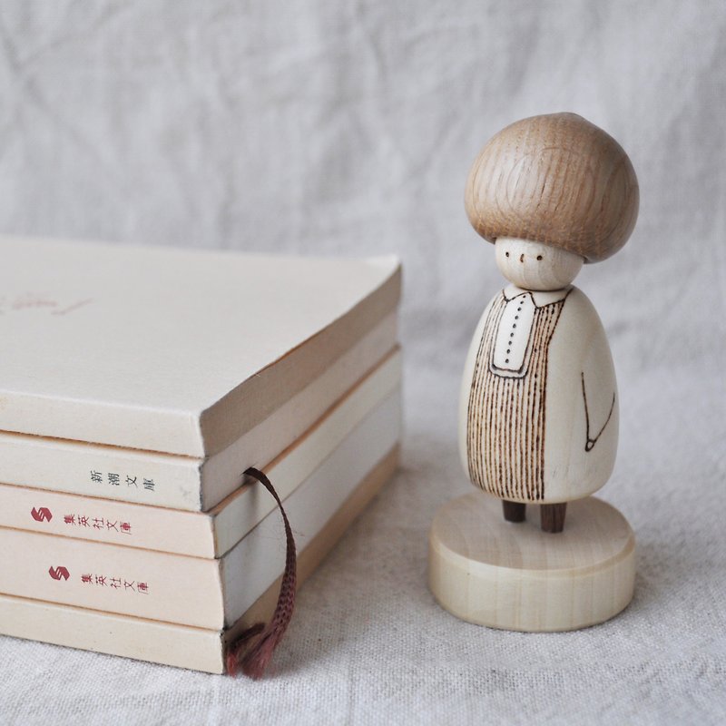 Mushroom girl Kokeshi 1 - Stuffed Dolls & Figurines - Wood Khaki