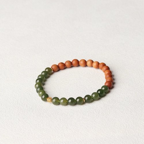 Angel's tears 天使之淚 Jewelry Design 6mm天然和田玉 /和闐玉-碧玉.老山檀銅錢配件設計單圈手持手串s