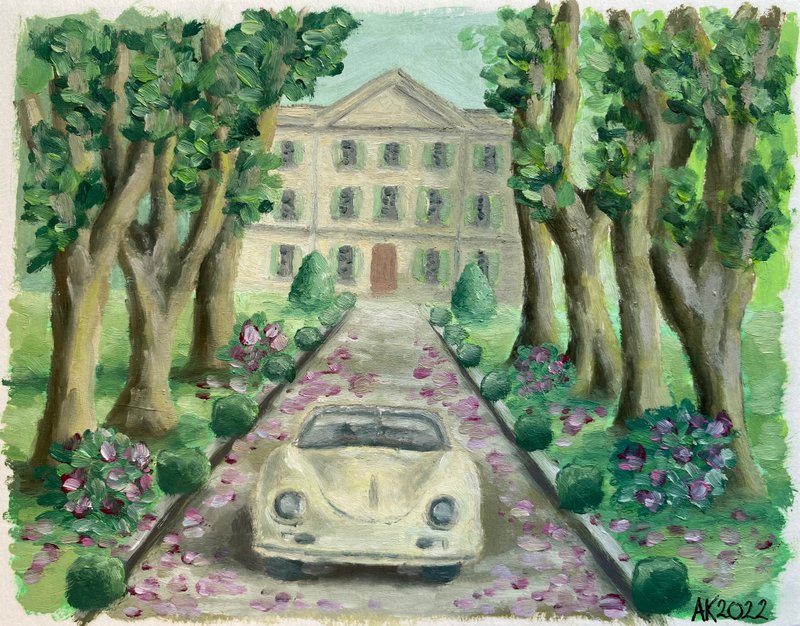 Home Garden oil painting, France garden, Porsche car, landscape nature, wedding - 壁貼/牆壁裝飾 - 其他材質 綠色