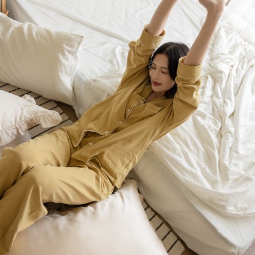 Rising Boutique l 練習有風格睡衣設計 柔軟夢境|全棉家居服套裝-金盞花黃
