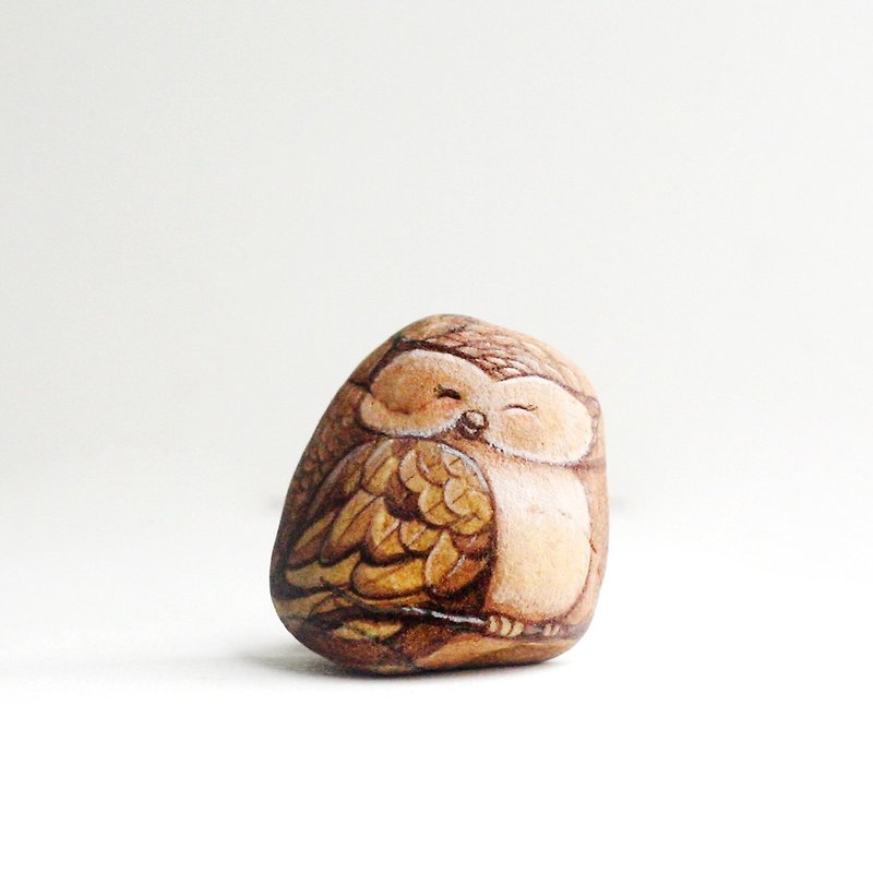 owl stone painting. - 公仔模型 - 石頭 咖啡色