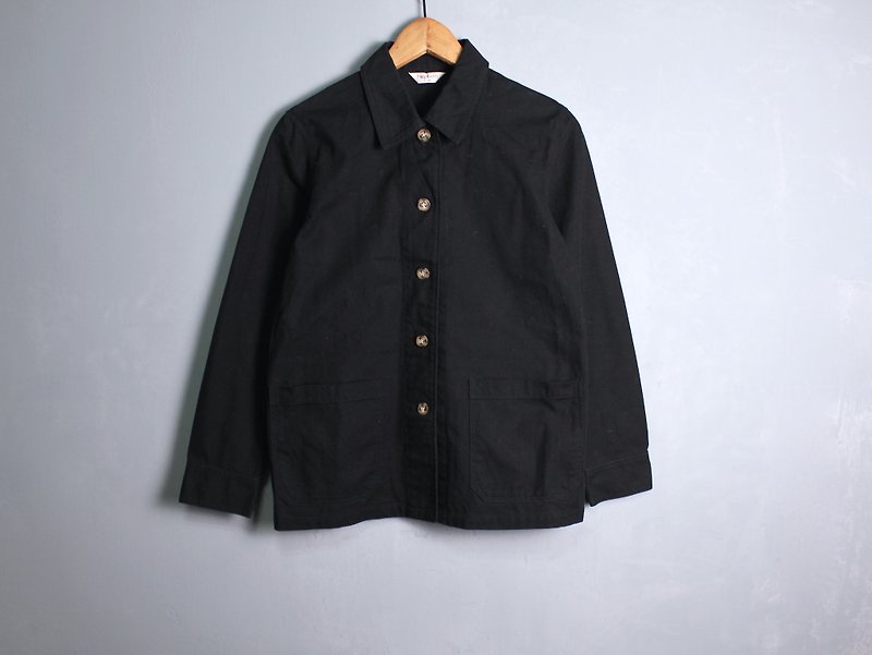 FOAK vintage plain black button down work shirt - Women's Shirts - Cotton & Hemp 
