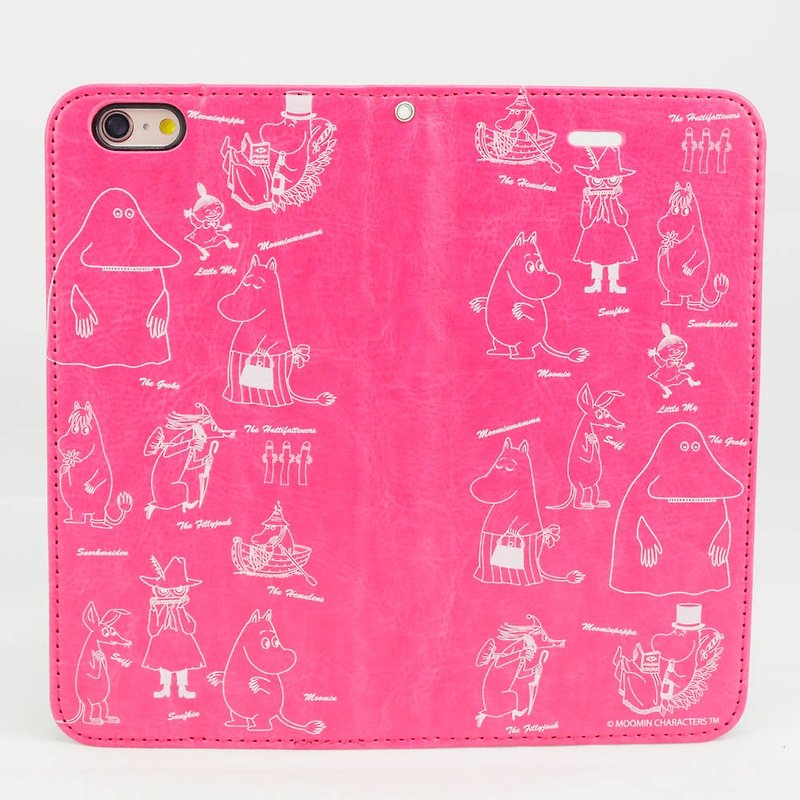 Moomin嚕嚕米正版授權-磁吸手機皮套【描繪Moomin】 - 手機殼/手機套 - 真皮 粉紅色