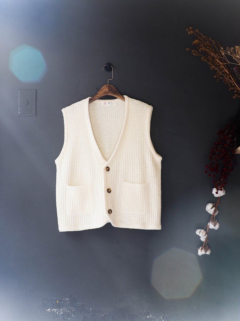 River Hill - Wakayama soft white youth poetry cotton denim vest vintage antique vintage oversize vest - Women's Vests - Cotton & Hemp White