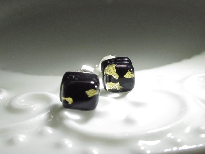 × | Gold Foil Series | × Glass Earrings - SPR Fashion Black - [] type - ต่างหู - แก้ว สีดำ
