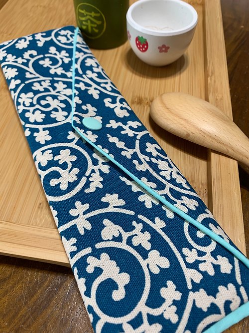 winnie設計館 文青風環保純棉筷袋 ~藤蔓 迷人藍 品味 日本 潮物 收納 手作餐