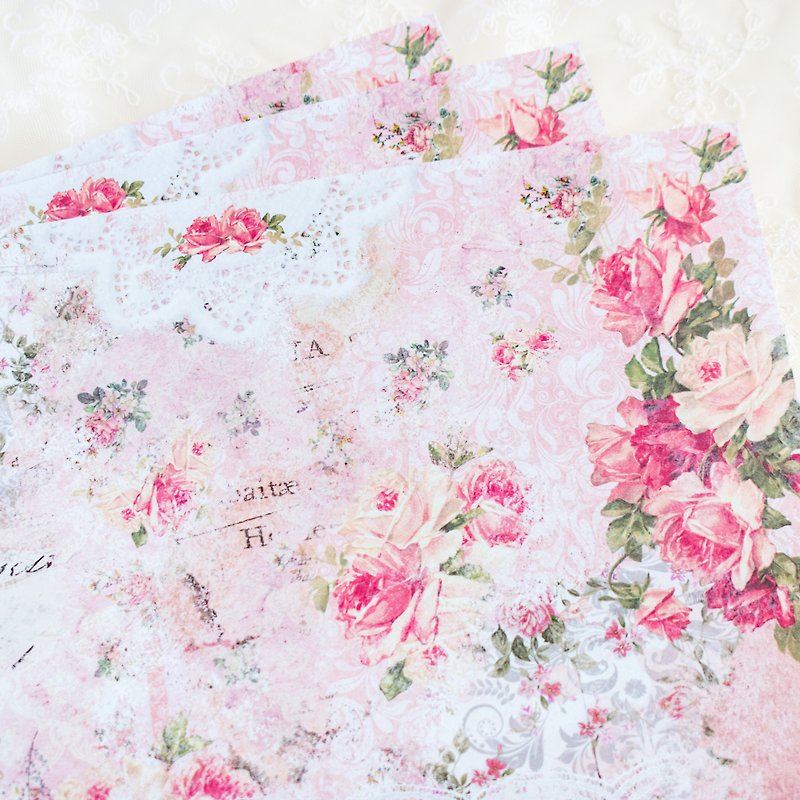 Scrapbooking Paper - Vintage Rose No.11 / 10 Sheets A4 size - Gift Wrapping & Boxes - Paper Pink