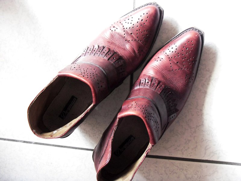 Vintage goods / vintage, British wind oxford shoes, leather burgundy ankle boots used - รองเท้าอ็อกฟอร์ดผู้หญิง - หนังแท้ 