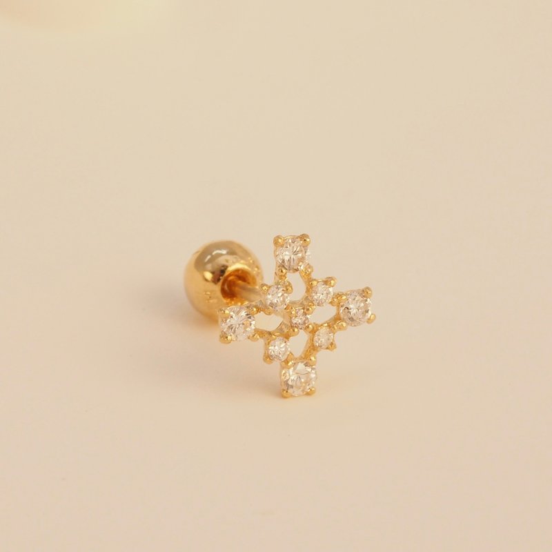 18K金鑽石拼圖十字耳環 18K Gold Diamond Puzzle Cross Barbell - 耳環/耳夾/耳骨夾 - 貴金屬 