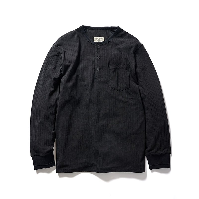 Drop Needle Henley (L) - 黑色 Black - 男 T 恤 - 棉．麻 