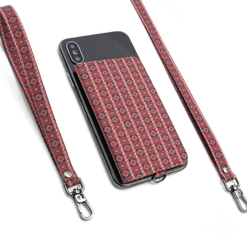 【ekax】手機背貼卡片夾/長頸繩/短手腕繩(古著圖騰) - 證件套/卡套 - 其他人造纖維 