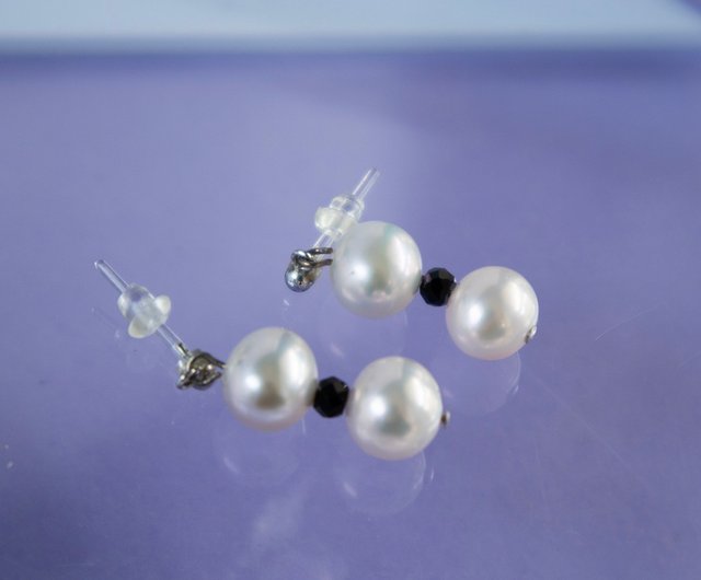 天然石ピアス ブラックルチル ブラックスピネル 淡水パール 水晶