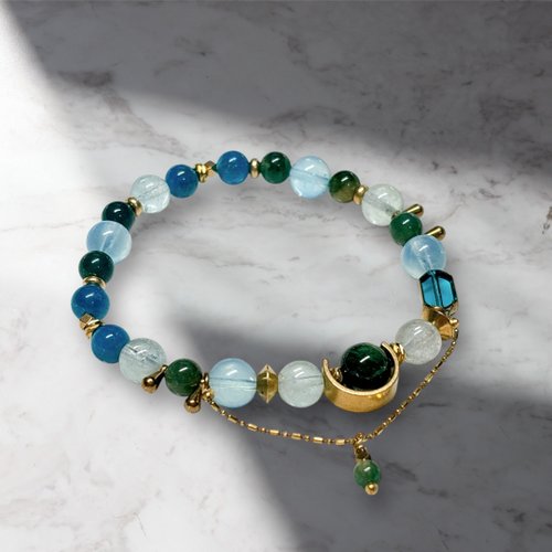 ORere.oC Accessories｜偶蕊原創飾驗室 深森之境 l 綠鋰雲母。海藍綠寶。藍磷灰。水草瑪瑙。黃銅手環
