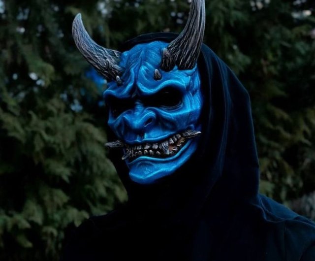 青鬼ホラーマスク 鬼デーモンマスク 日本の鬼コスプレ 悪魔マスク