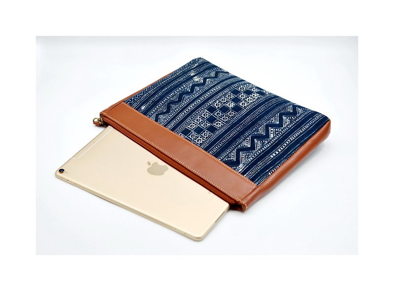 Indigo Batik Cotton iPad Case, Tribal Bag, Hmong Batik - Briefcases & Doctor Bags - Cotton & Hemp Blue