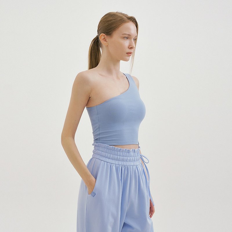 Front2line Hazel Cotton One Shoulder Yoga Bra Blue - กางเกงวอร์มผู้หญิง - ผ้าฝ้าย/ผ้าลินิน สีน้ำเงิน