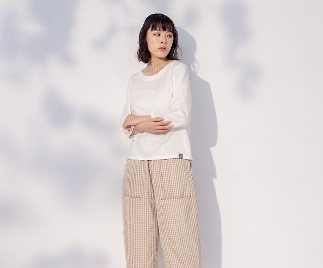 Free jumping double pocket plaid wide pants/trousers-afternoon tea