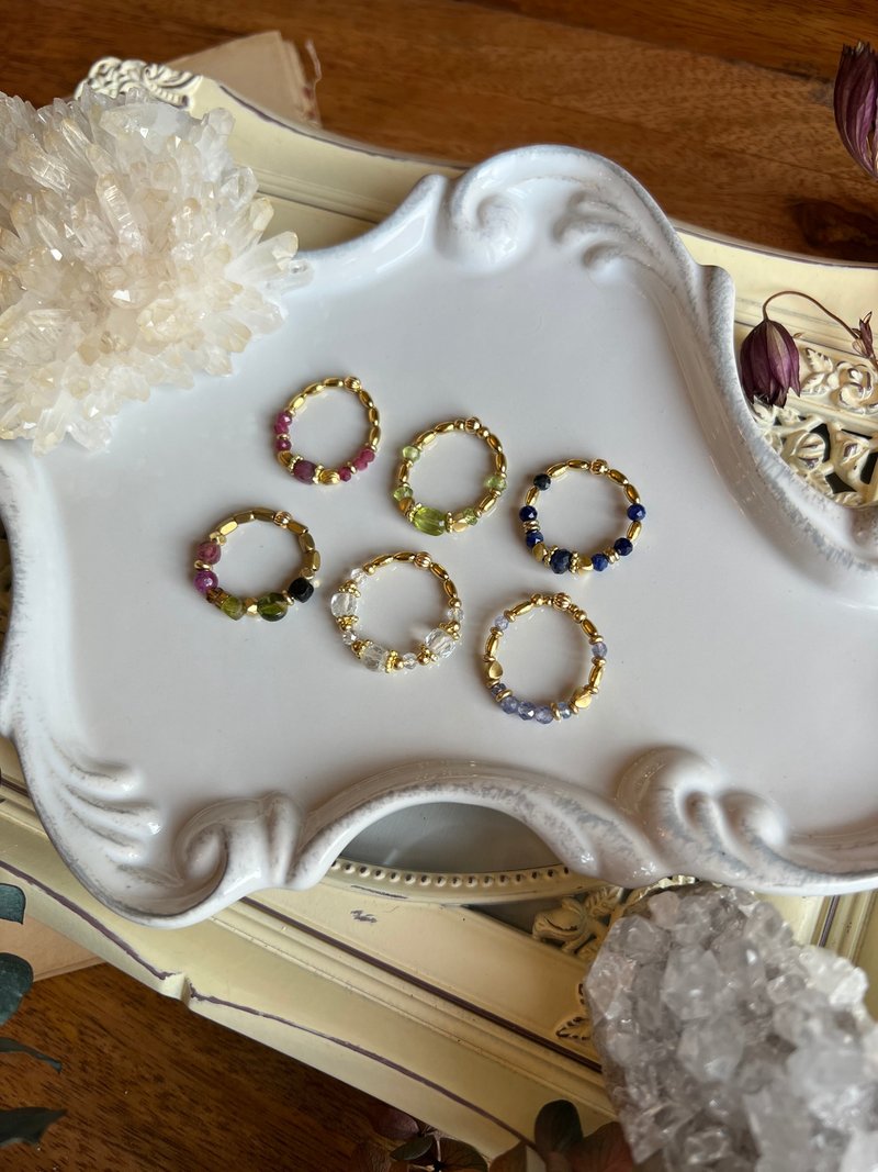 -Birthstone Rings July-December-Natural Crystal Rings/ Bronze Rings - General Rings - Semi-Precious Stones Multicolor