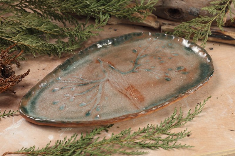 生命の木-鳥の長いプレート - 皿・プレート - 陶器 グリーン