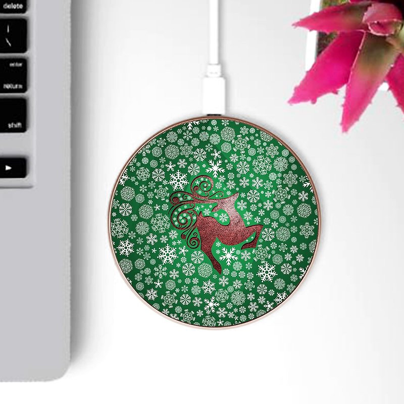 Christmas Antlers Round Wireless Charging Pad For iPhone 12 pro max, Samsung sec - ที่ชาร์จไร้สาย - อลูมิเนียมอัลลอยด์ หลากหลายสี