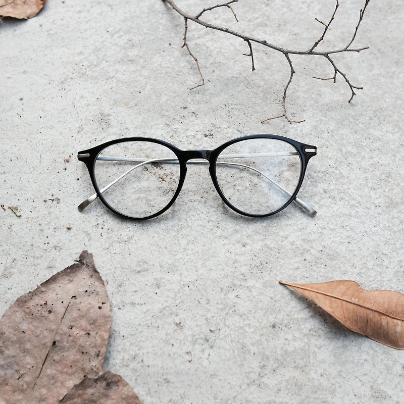 【目目商行】復古圓框＋高質感金屬鏡腳 黑銀 - 眼鏡/眼鏡框 - 其他材質 咖啡色