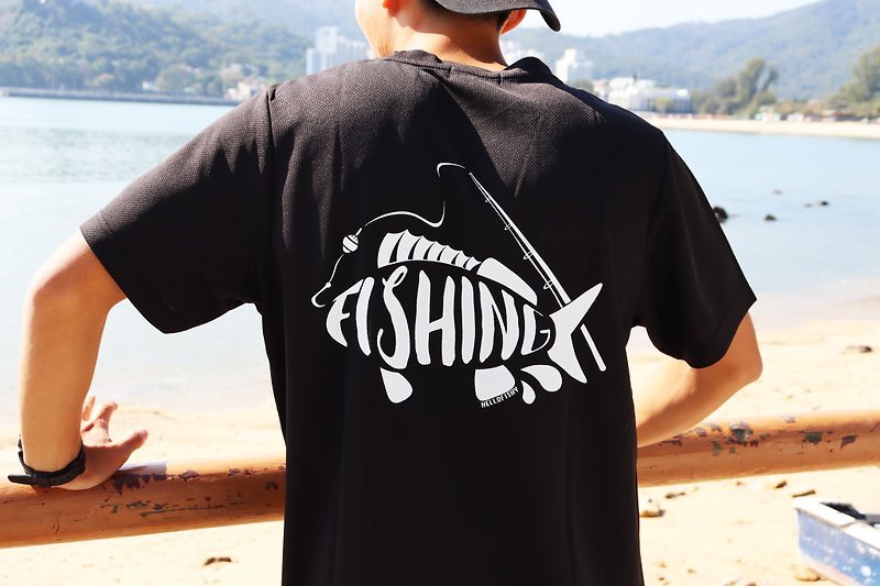 Hellofishy/ Time for Fishing/快乾 T-shirt - 中性衛衣/T 恤 - 聚酯纖維 黑色
