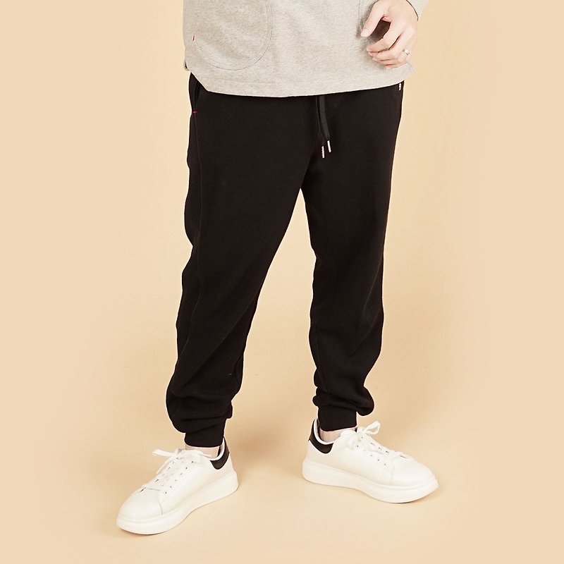[Boyfriend Gift/Free Shipping] Collagen Knitted Neck Drawstring Men's Trousers│Black - Men's Pants - Cotton & Hemp Black