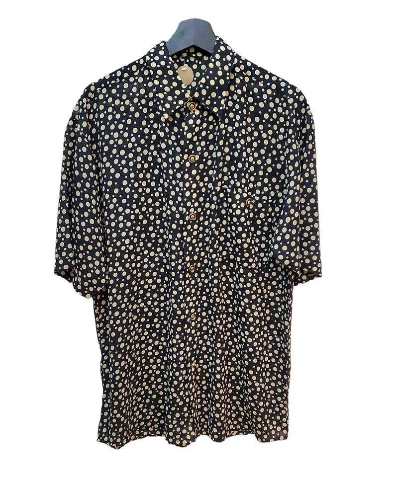 Wear politely Japanese vintage chiffon polka totem metal buttons short lining L size nearly new - Men's Shirts - Cotton & Hemp Multicolor