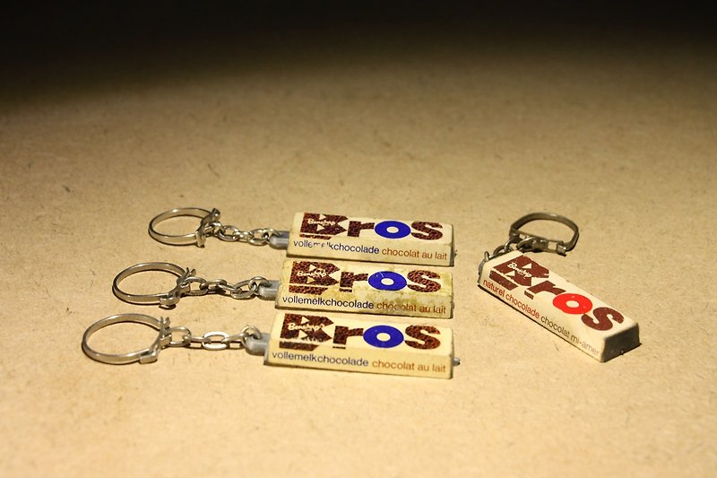Purchased from the Netherlands in the middle and late 20th century old Bensdorp chocolate biscuit antique key ring left in blue - Keychains - Plastic Yellow