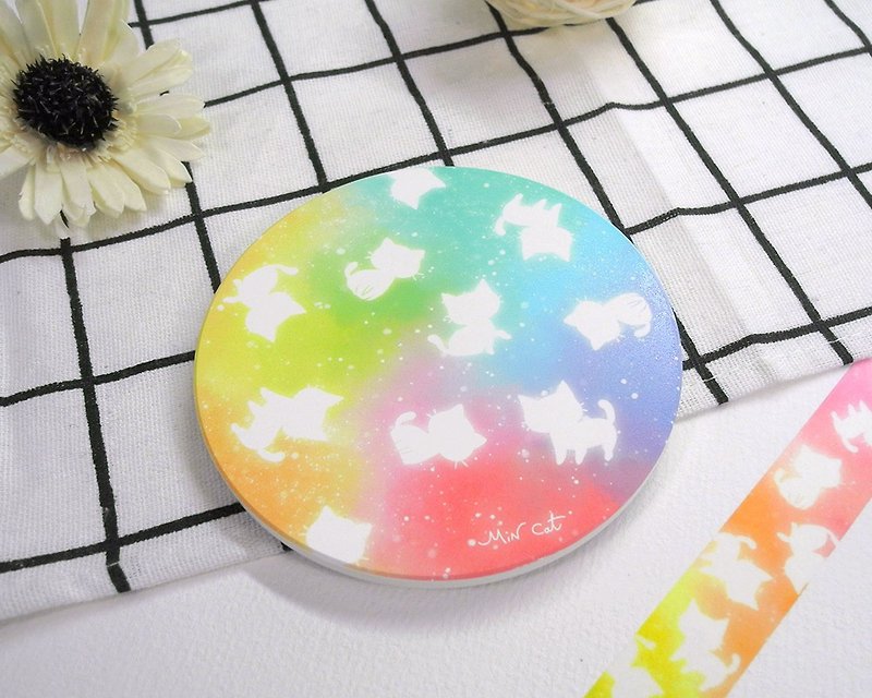 Fun cat ceramic absorbent coaster - ที่รองแก้ว - ดินเผา หลากหลายสี