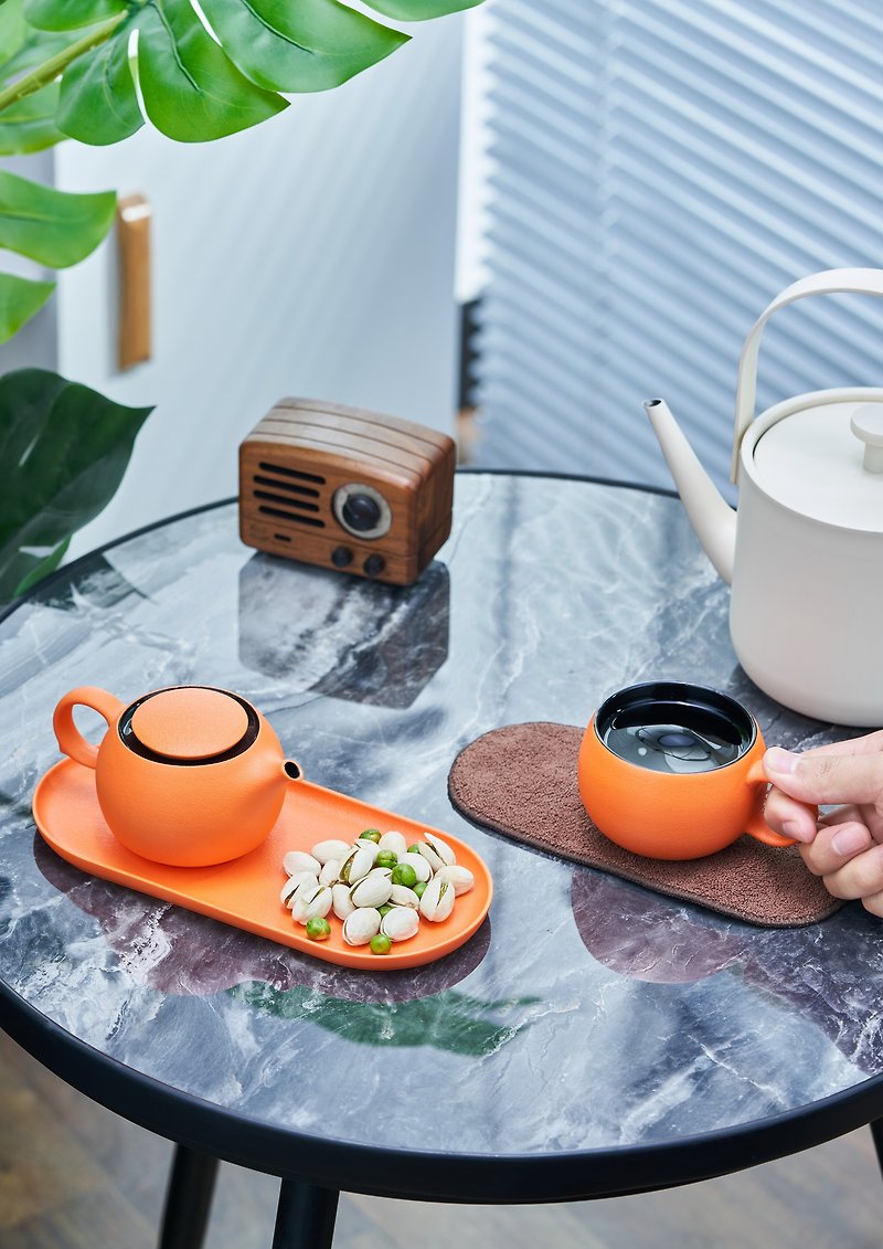 致造小泡福功夫茶具套裝家用輕奢單人日式泡茶壺便攜旅行戶外茶具 - 茶壺/茶杯/茶具 - 瓷 橘色