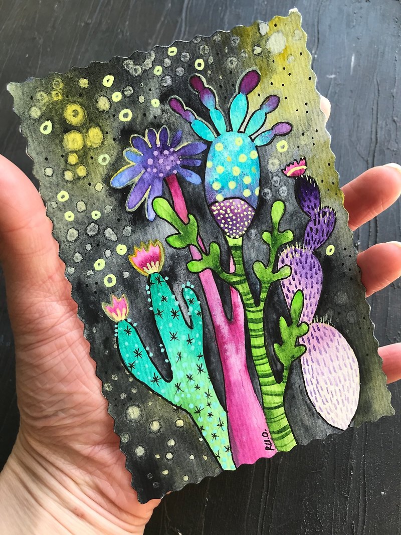花の絵 ミニ オリジナル水彩カード 小さなアートワーク ミニチュアアート - ポスター・絵 - 紙 多色