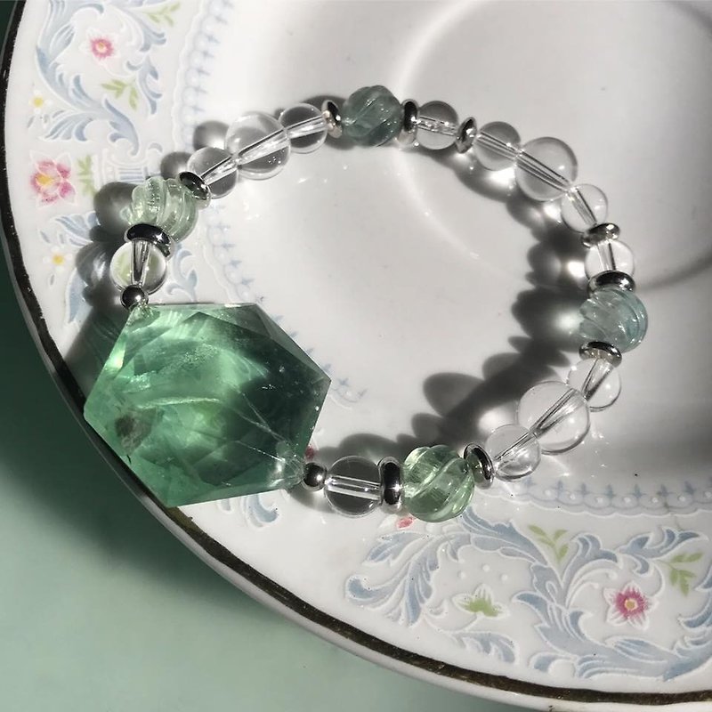 【Lost And Find】Natural fluorite  star of david  bracelet - Bracelets - Gemstone Green