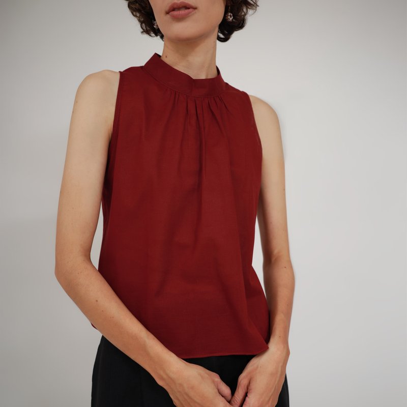 Cotton Sleeveless  Blouse, Red - 女上衣/長袖上衣 - 棉．麻 紅色