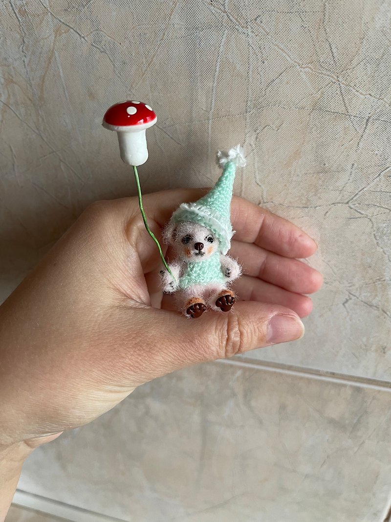 Miniature Teddy bear cub mini toy crochet ooak unique toy crochet small plush - 編織/羊毛氈/布藝 - 繡線 粉紅色