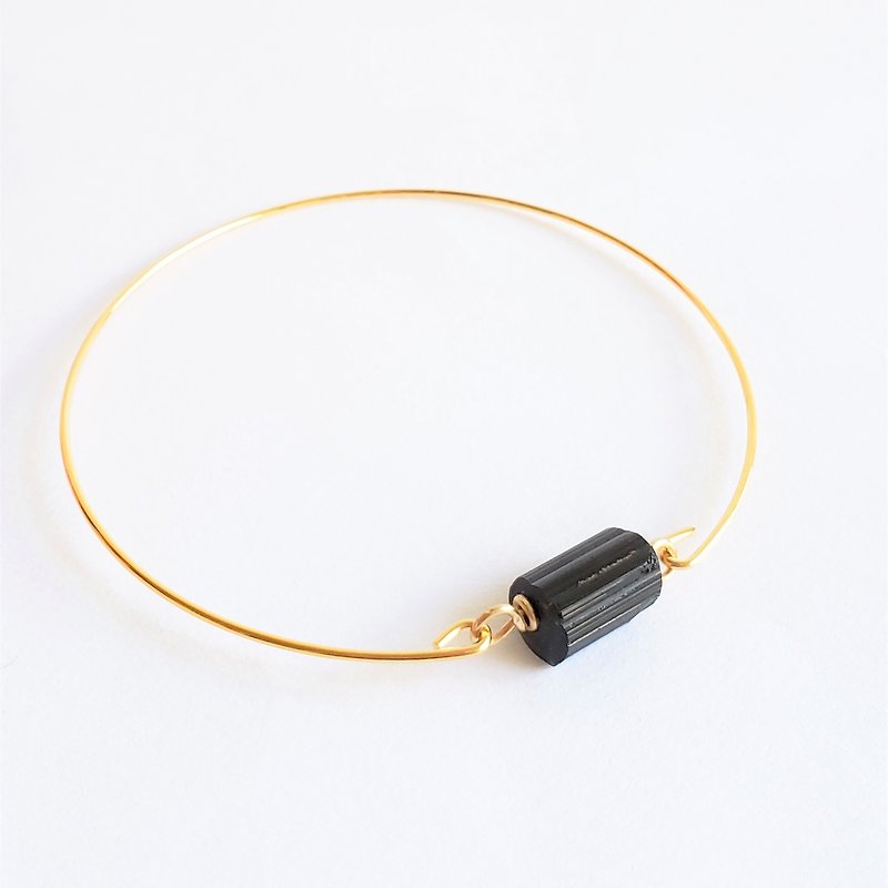 Natura black tourmaline bracelet - 18k gold plated thin bracelet natural crystal - Bracelets - Gemstone Black